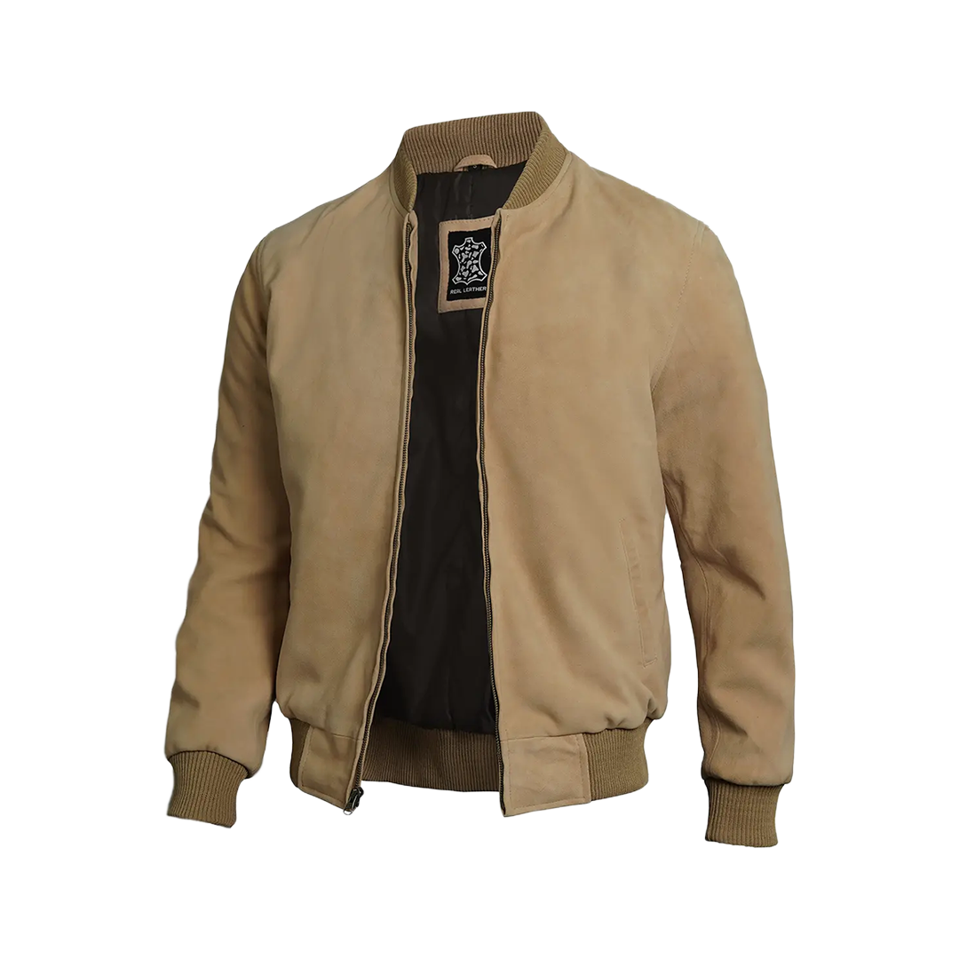 Camel Brown Men's Suede Bomber Jacket