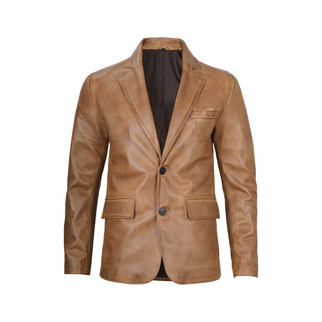 Mens Camel Leather Blazer Jacket