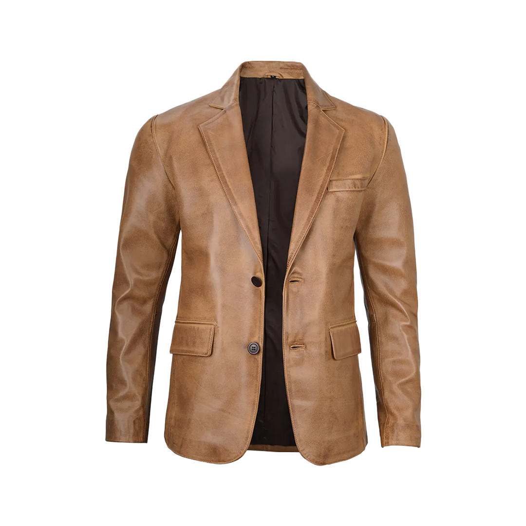Mens Camel Leather Blazer Jacket
