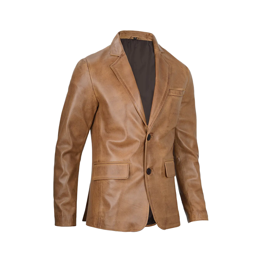 Mens Camel Leather Blazer Jacket
