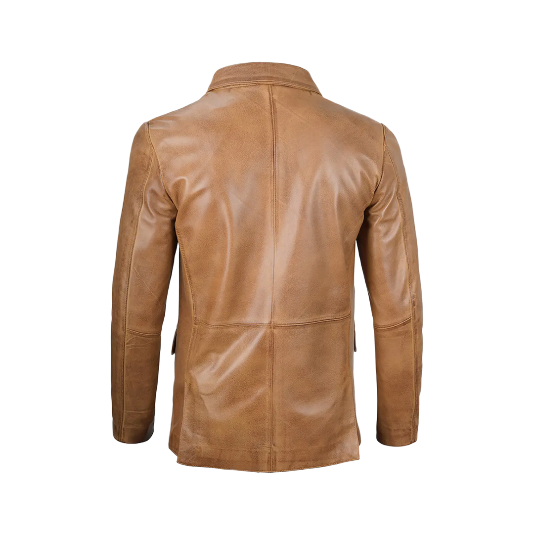 Mens Camel Leather Blazer Jacket