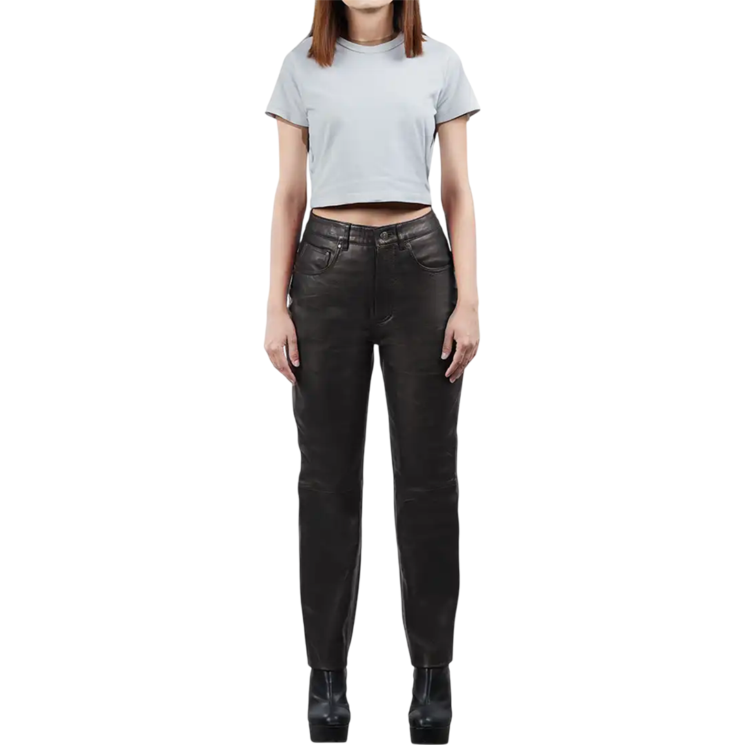 Carico Women's Black Regular Fit Leg Leather Pants — Fast Delivery