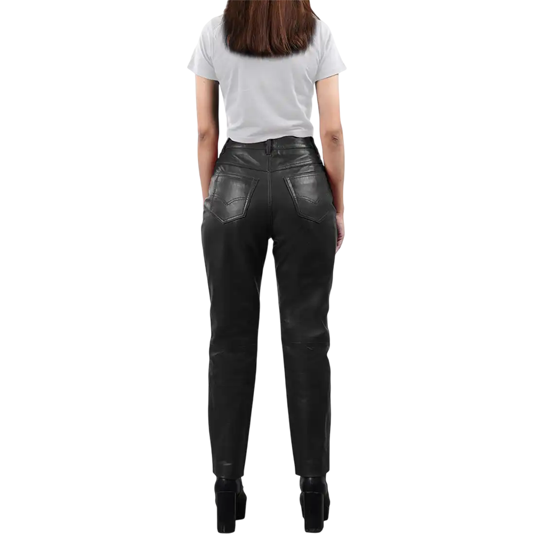 Carico Women's Black Regular Fit Leg Leather Pants — Fast Delivery