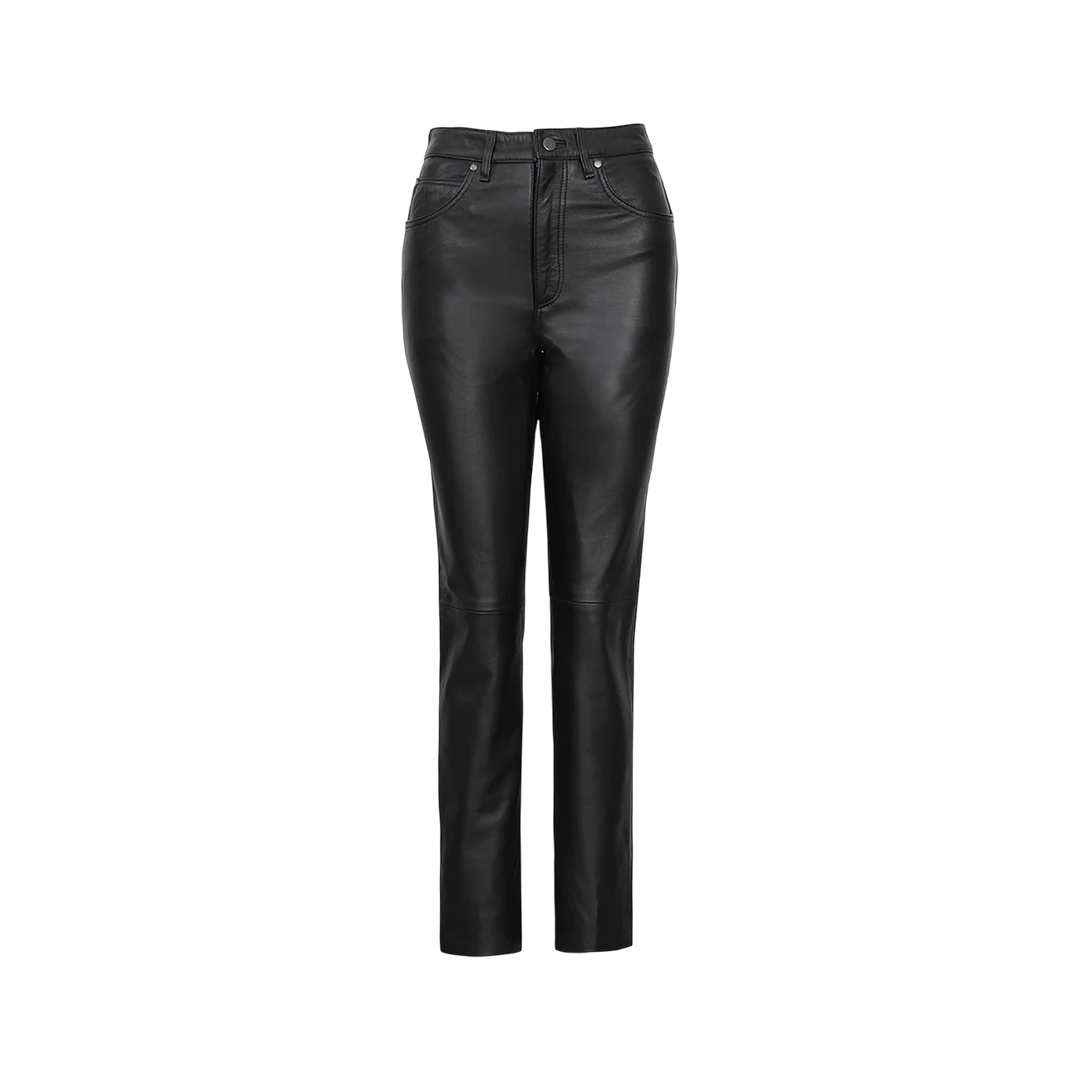 Carico Women's Black Regular Fit Leg Leather Pants — Fast Delivery