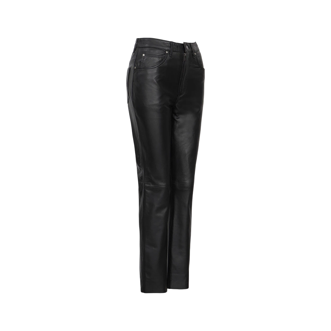 Carico Women's Black Regular Fit Leg Leather Pants — Fast Delivery