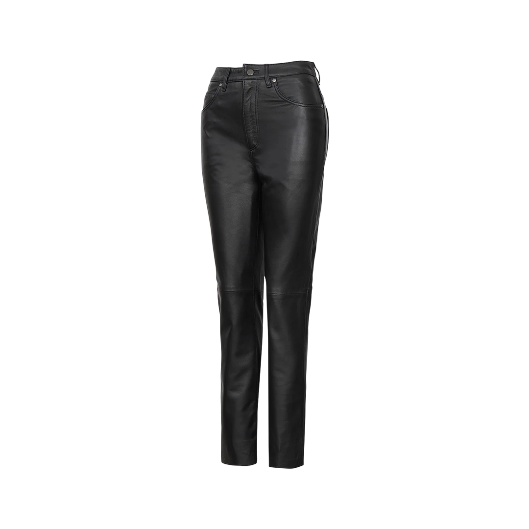 Carico Women's Black Regular Fit Leg Leather Pants — Fast Delivery