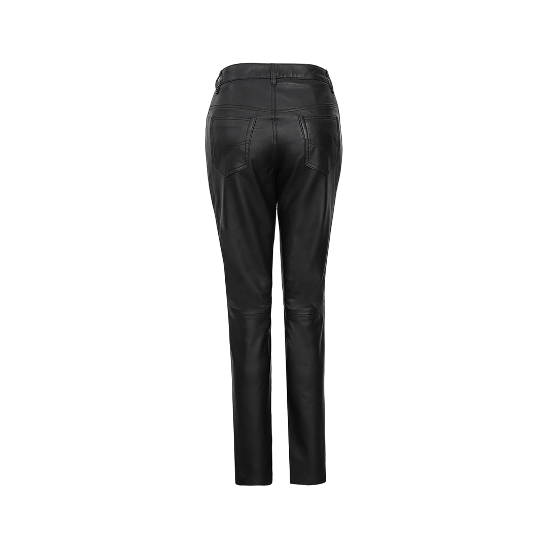 Carico Women's Black Regular Fit Leg Leather Pants — Fast Delivery