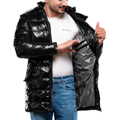 Carlos Men's Black Duck Down Insulated Jacket with Hood