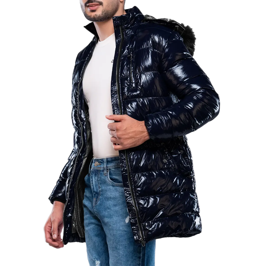 Carlos Men's Navy Blue Duck Down Insulated Jacket with Hood