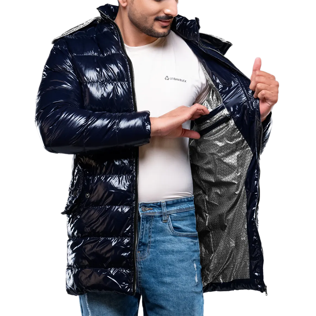 Carlos Men's Navy Blue Duck Down Insulated Jacket with Hood