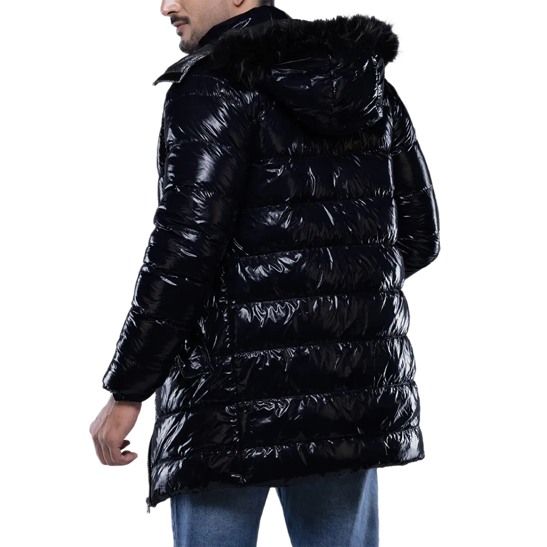 Carlos Men's Navy Blue Duck Down Insulated Jacket with Hood