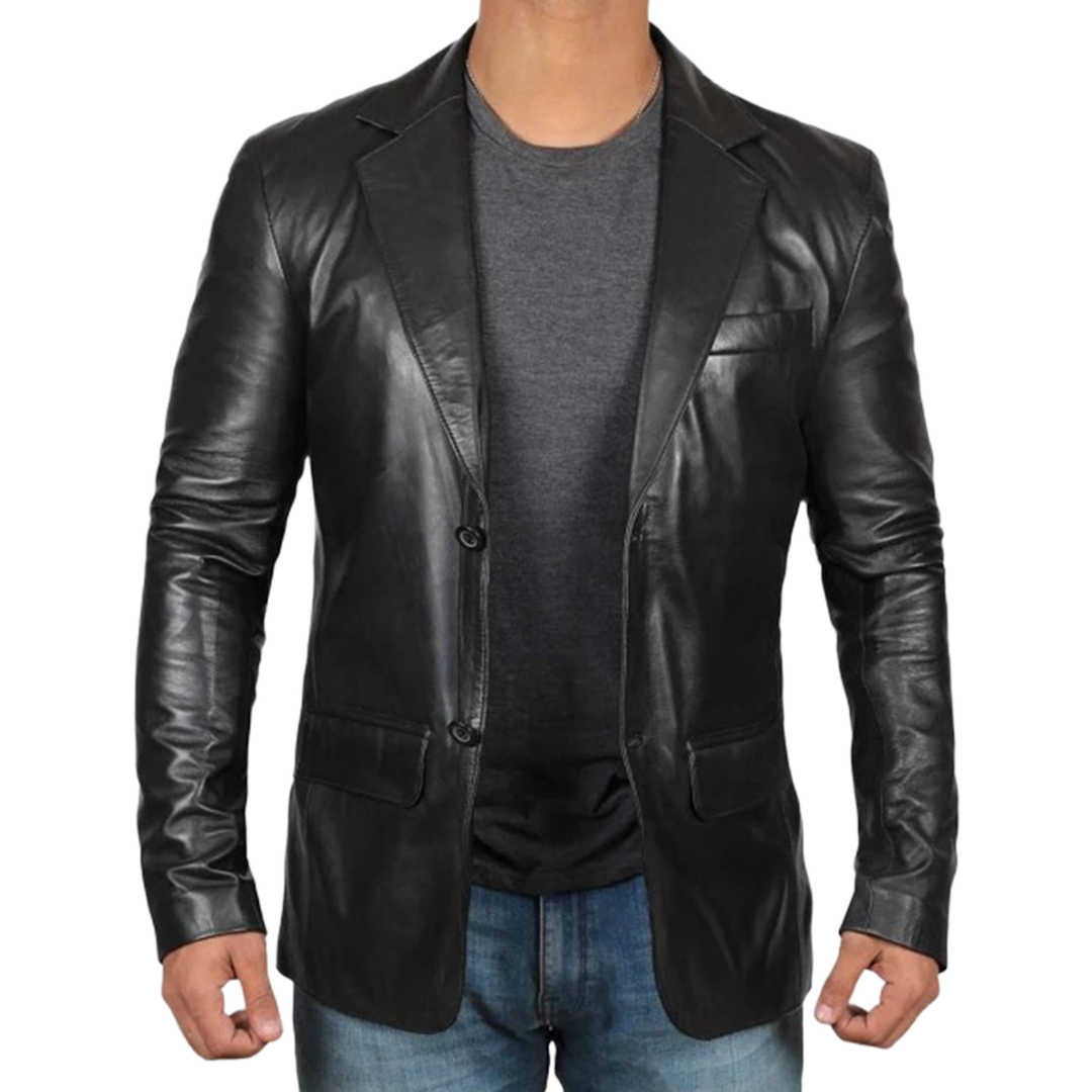 Carter Black Men's Smart 2 Button Real Lambskin Leather Blazer Jacket