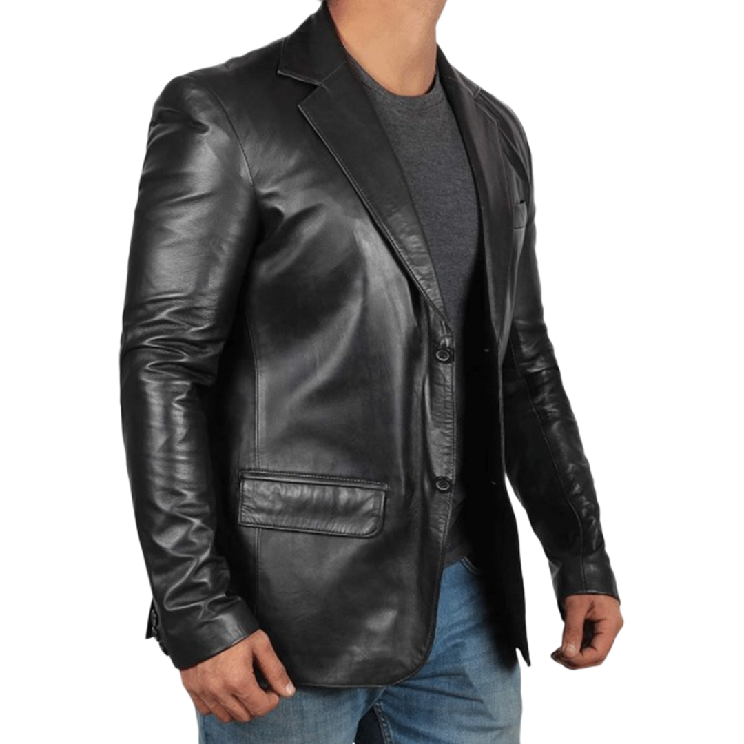 Carter Black Men's Smart 2 Button Real Lambskin Leather Blazer Jacket