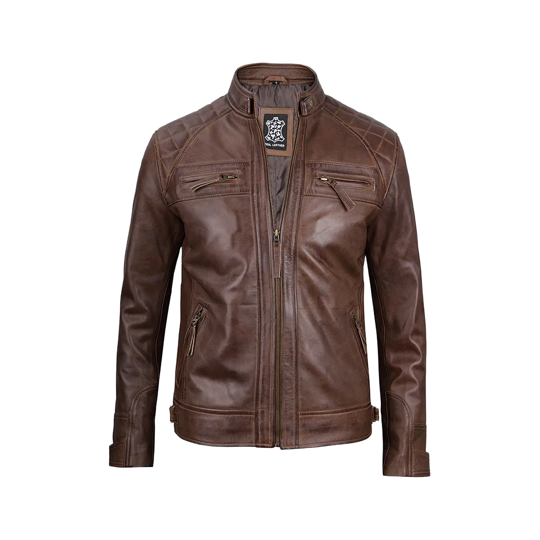 Chocolate Brown Cafe Men's Leather Motorcycle Jacket