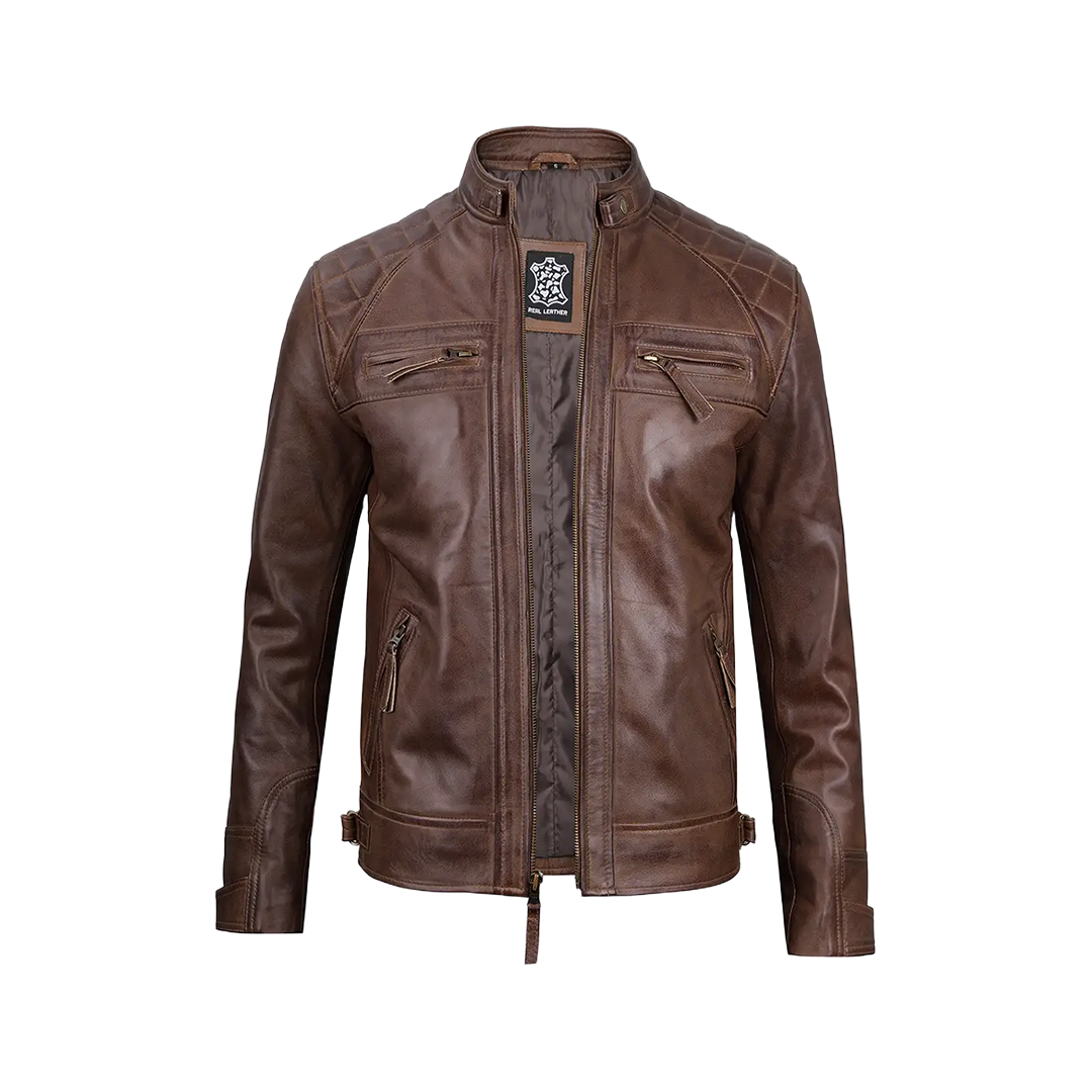 Chocolate Brown Cafe Men's Leather Motorcycle Jacket
