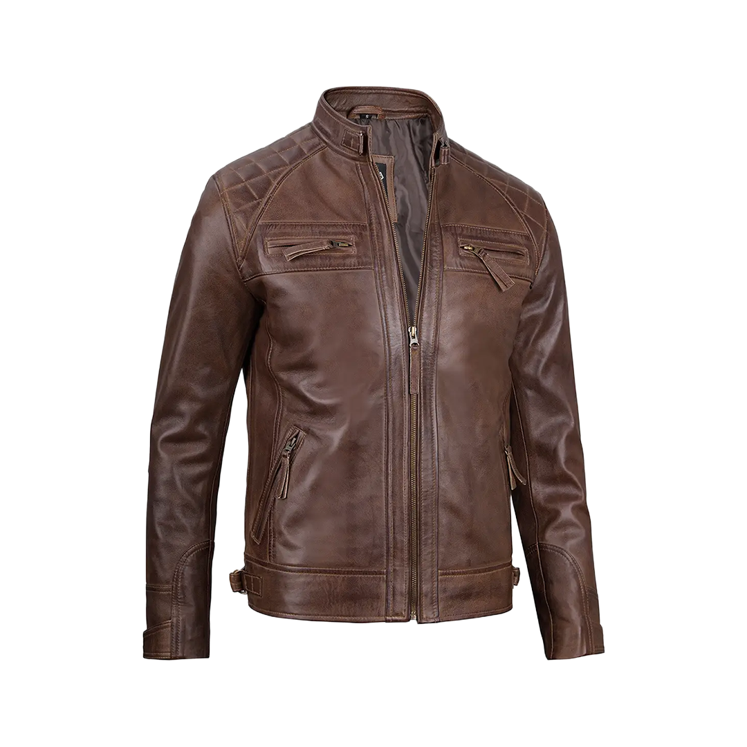 Chocolate Brown Cafe Men's Leather Motorcycle Jacket