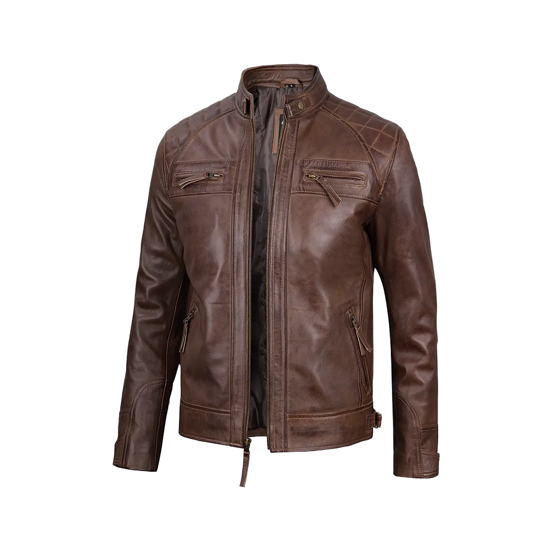 Chocolate Brown Cafe Men's Leather Motorcycle Jacket