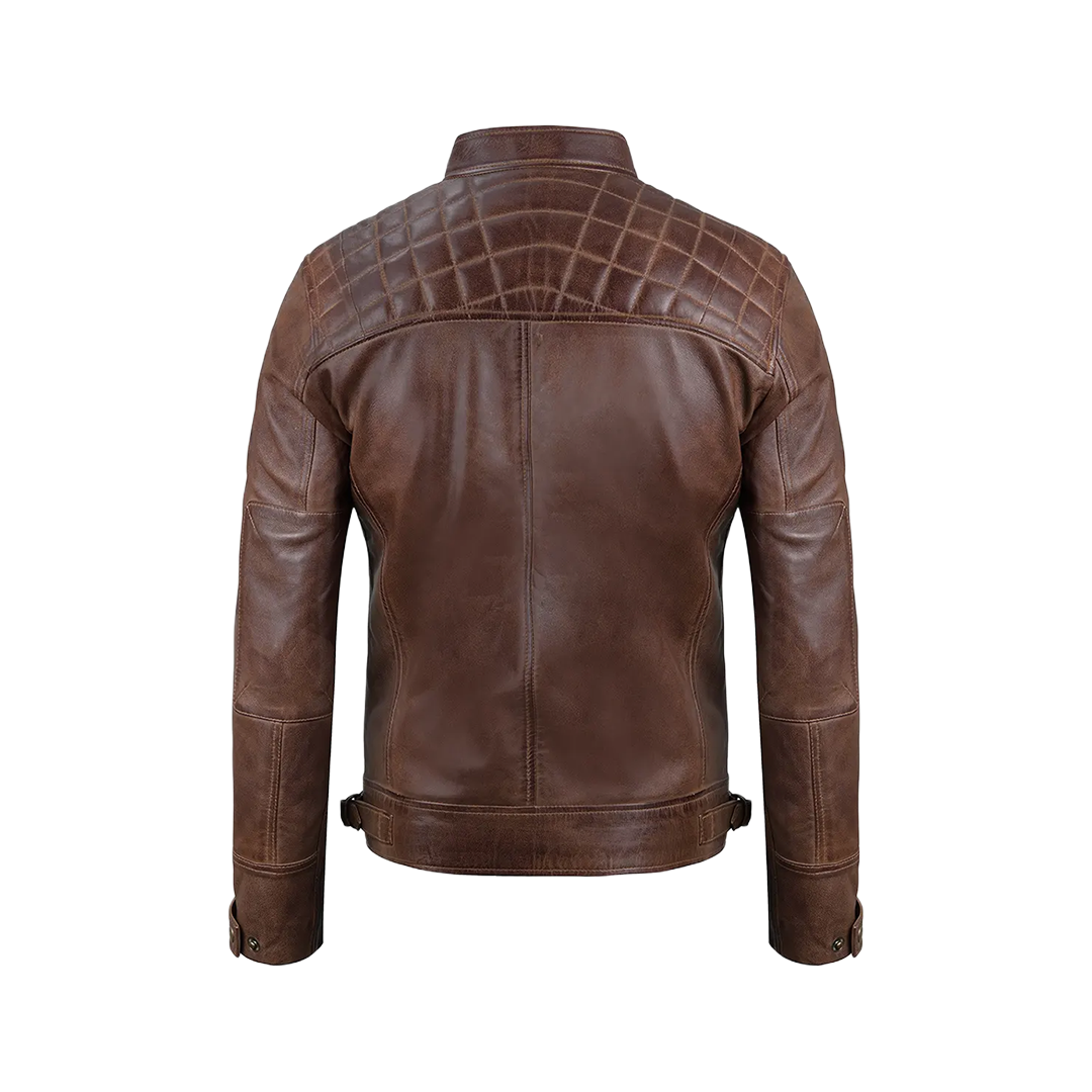Chocolate Brown Cafe Men's Leather Motorcycle Jacket