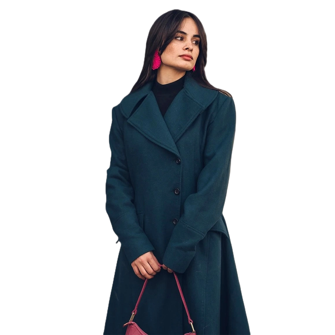 Clarice Women's Long Green Wool Coat - Overcoat for Women