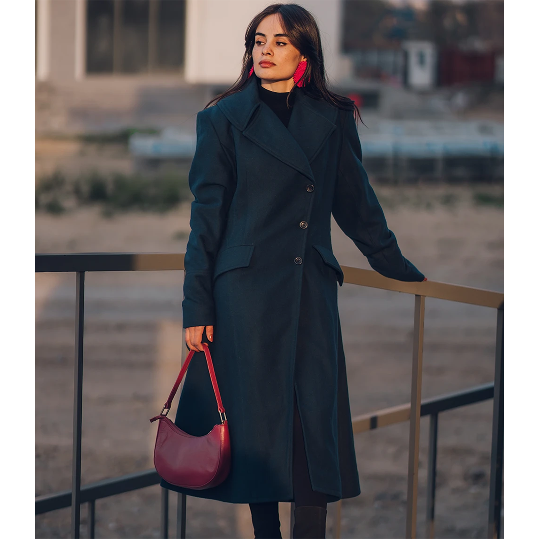Clarice Women's Long Green Wool Coat - Overcoat for Women