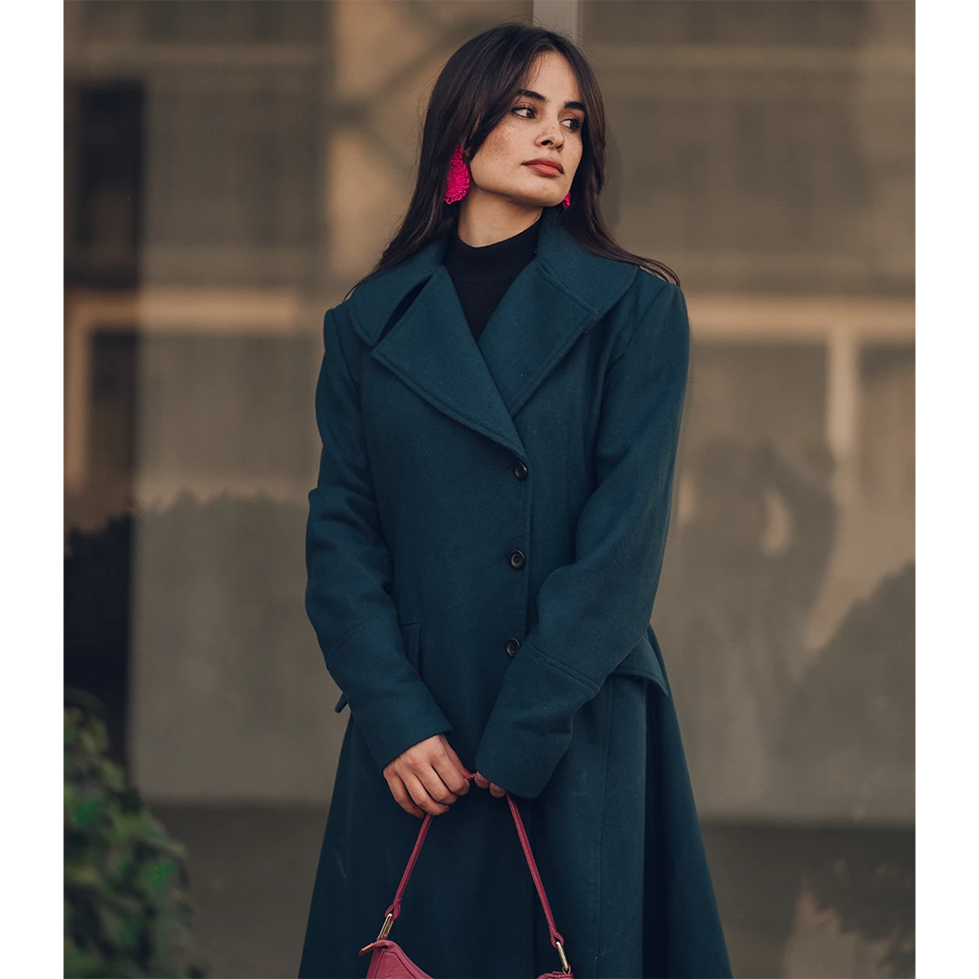 Clarice Women's Long Green Wool Coat - Overcoat for Women