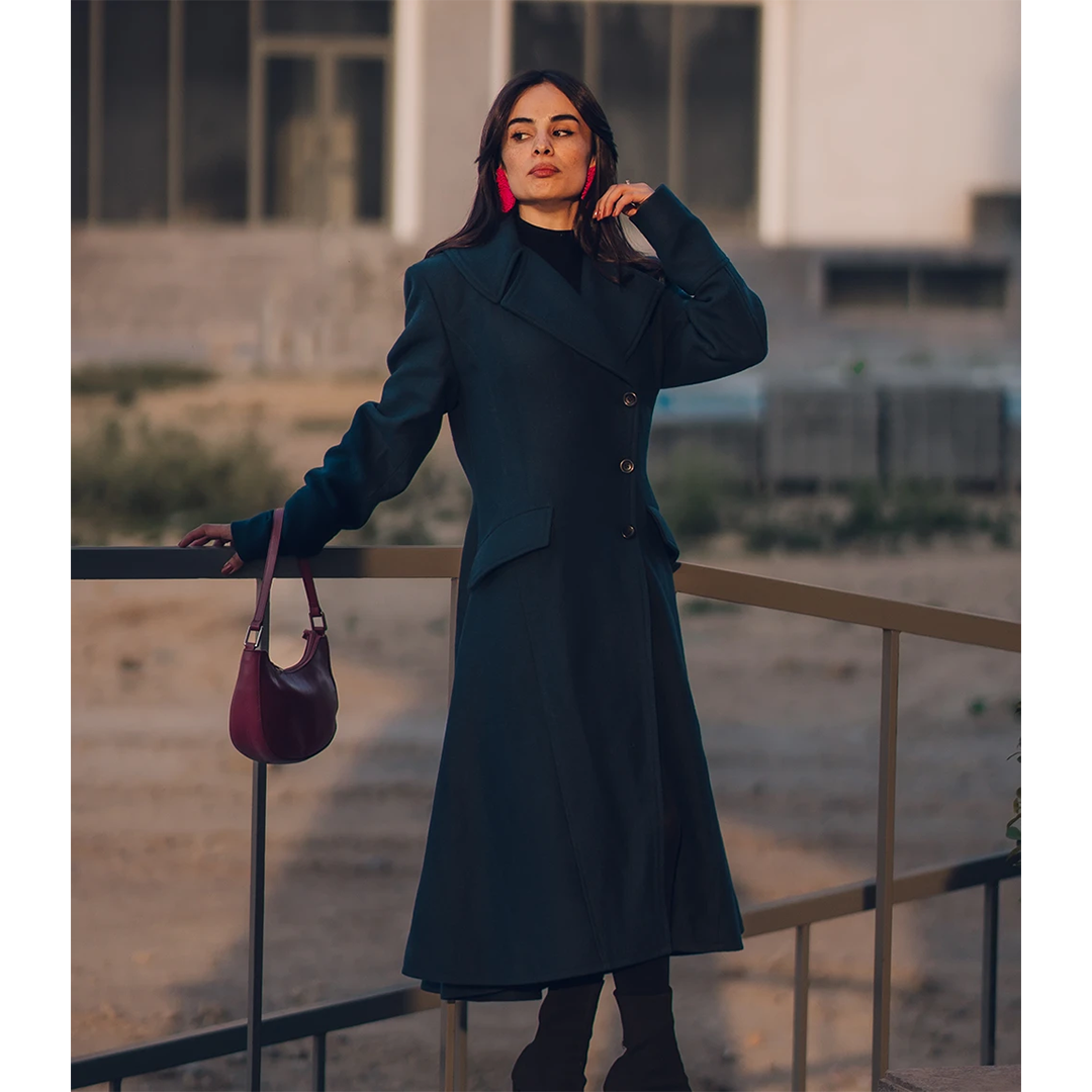 Clarice Women's Long Green Wool Coat - Overcoat for Women