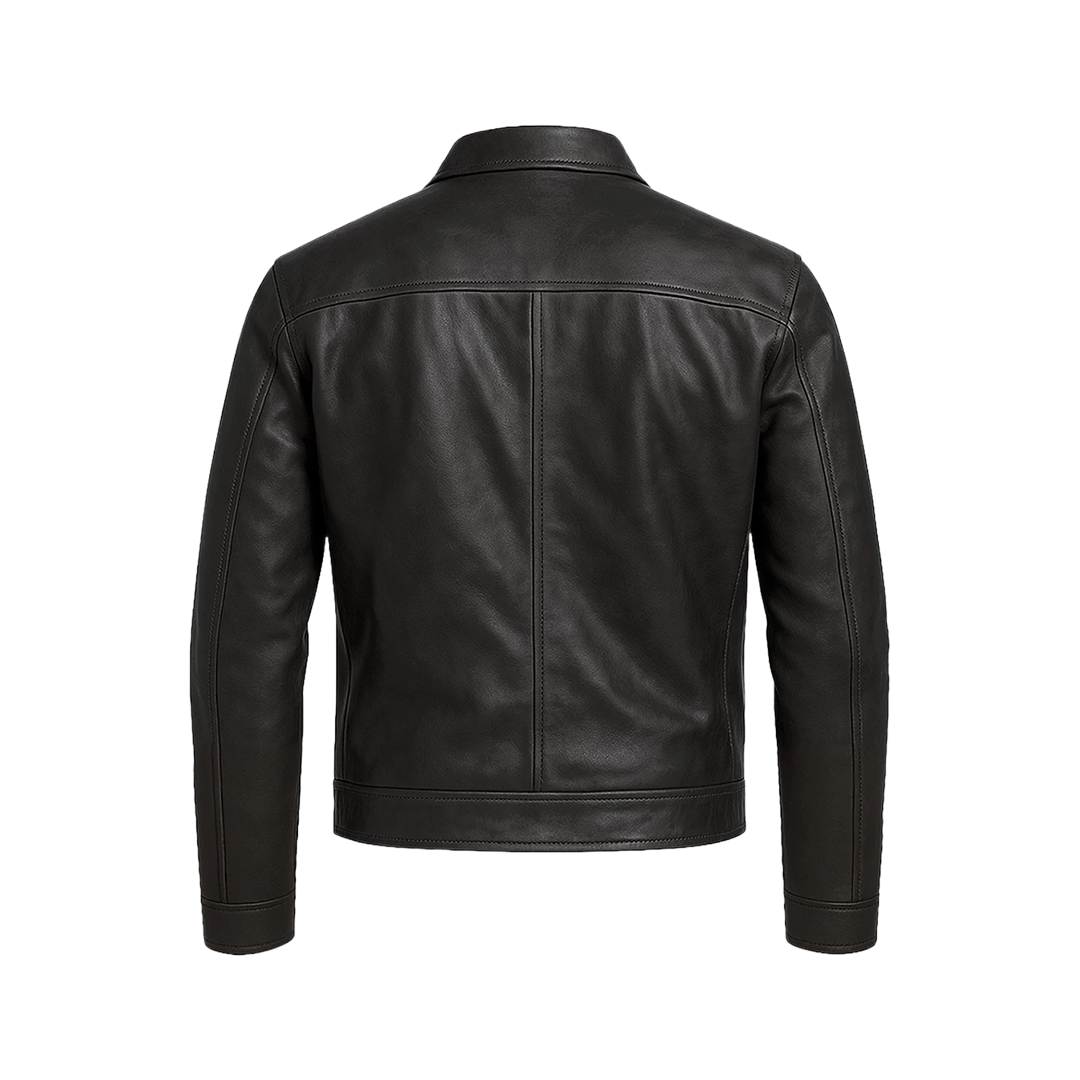 Classic Harrington Black Real Leather Jacket Men's