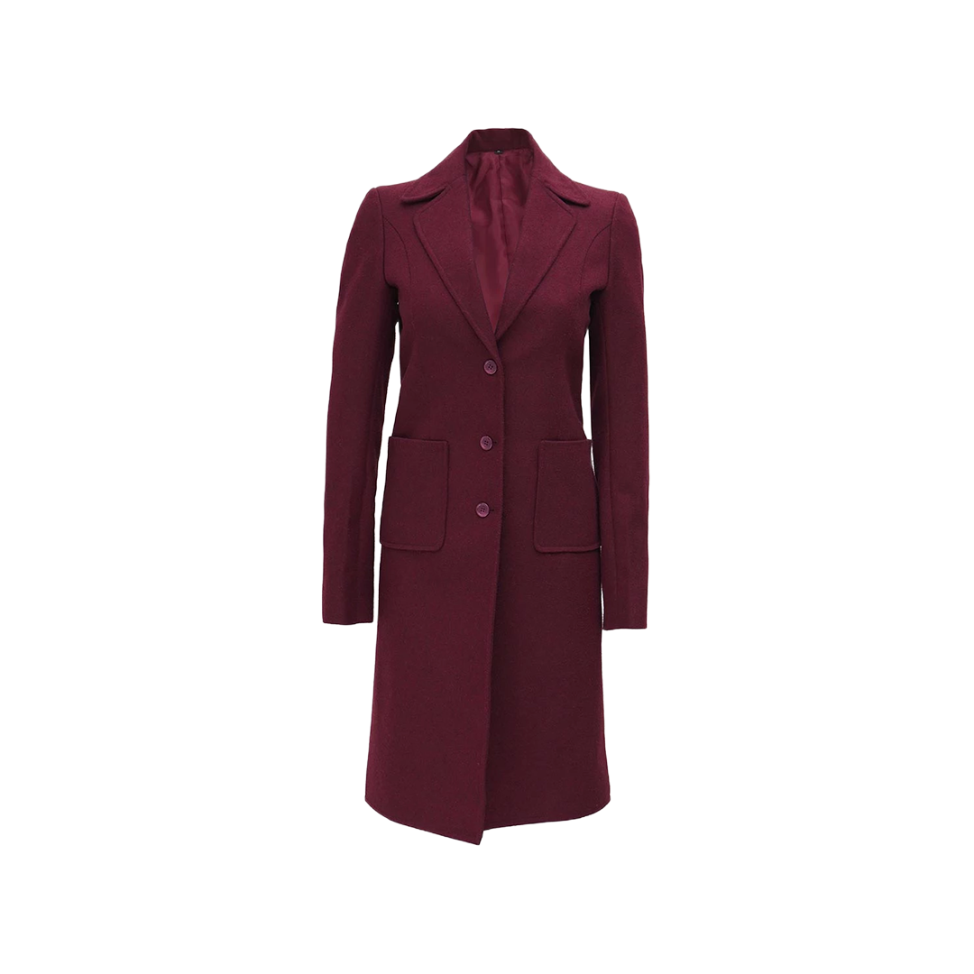 Connie Regular Fit Maroon Long Wool Coat - Overcoat for women