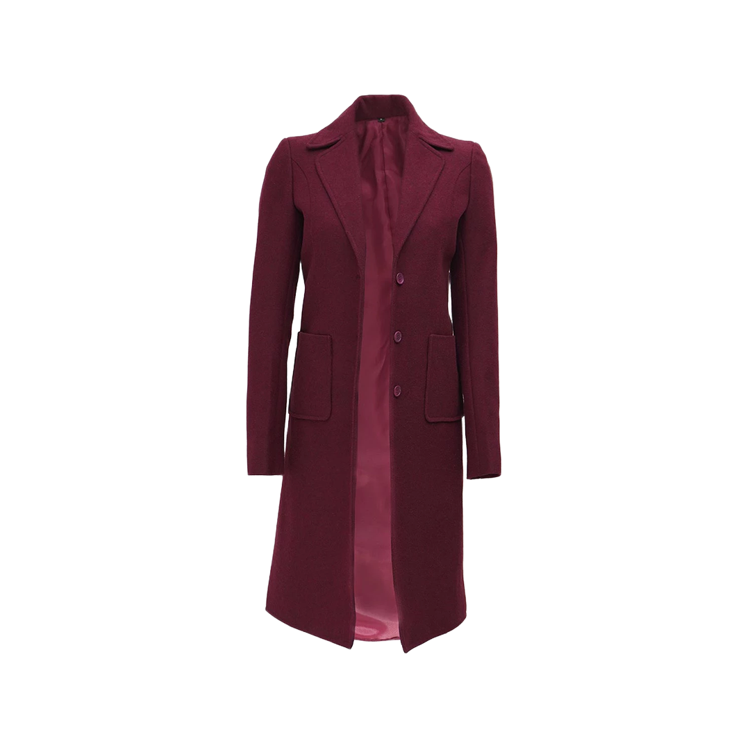 Connie Regular Fit Maroon Long Wool Coat - Overcoat for women