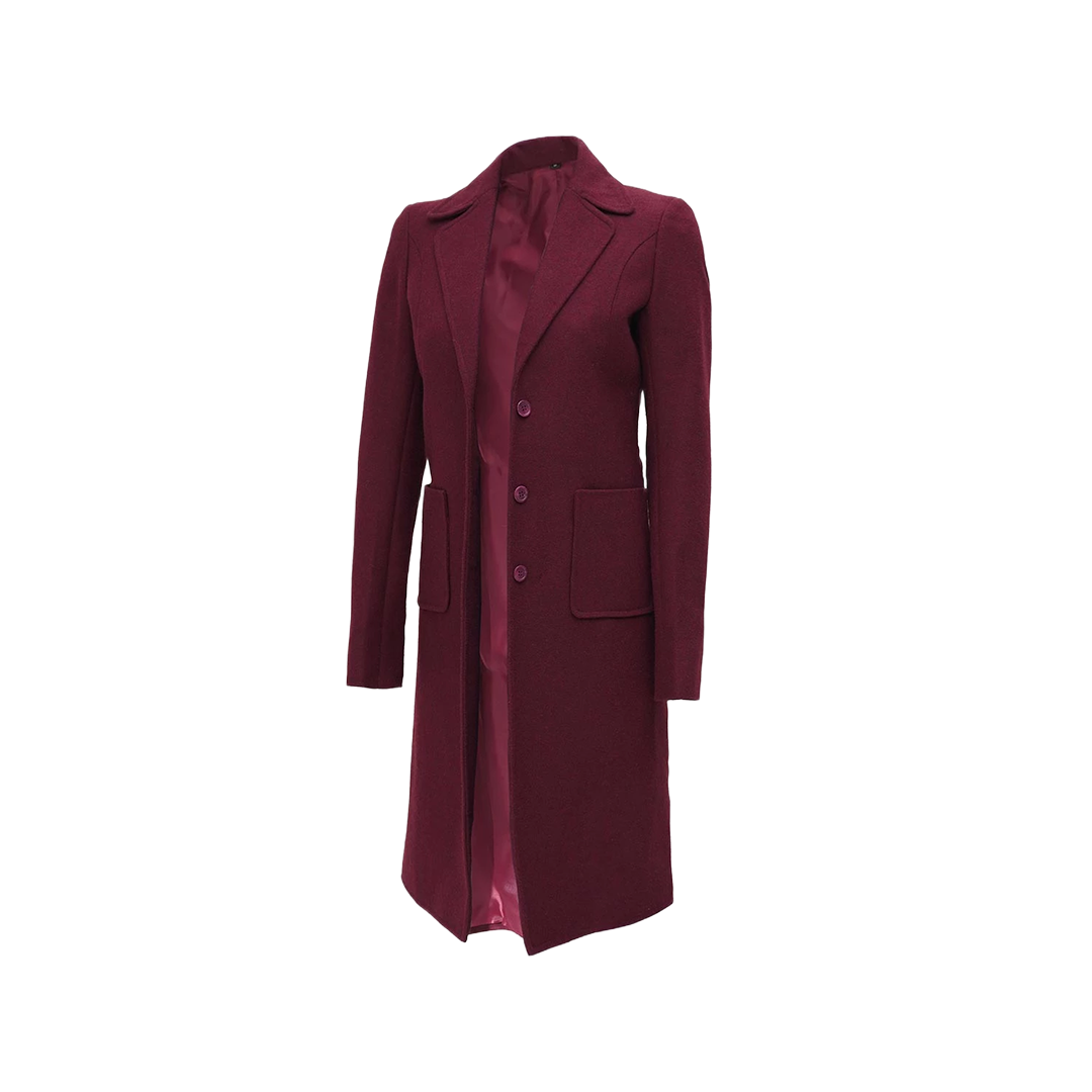 Connie Regular Fit Maroon Long Wool Coat - Overcoat for women