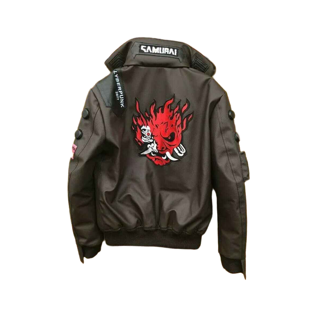 Cyber2077punk Samurai Bomber Leather Jacket