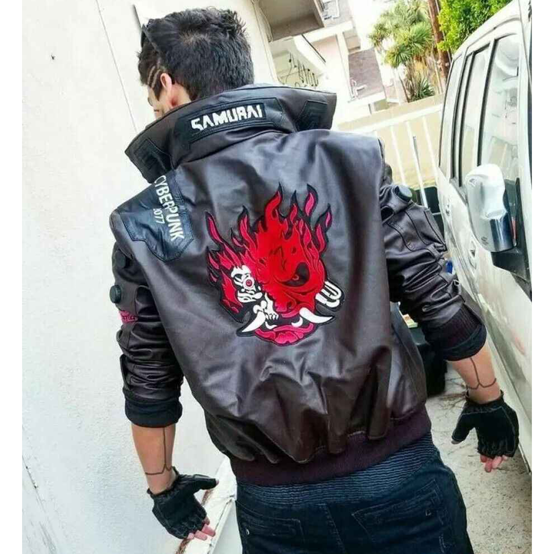 Cyber2077punk Samurai Bomber Leather Jacket