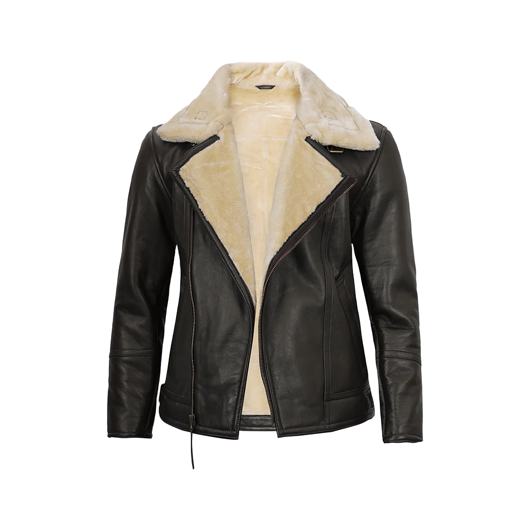 Dark Brown Asymmetrical Leather Shearling Jacket Men's