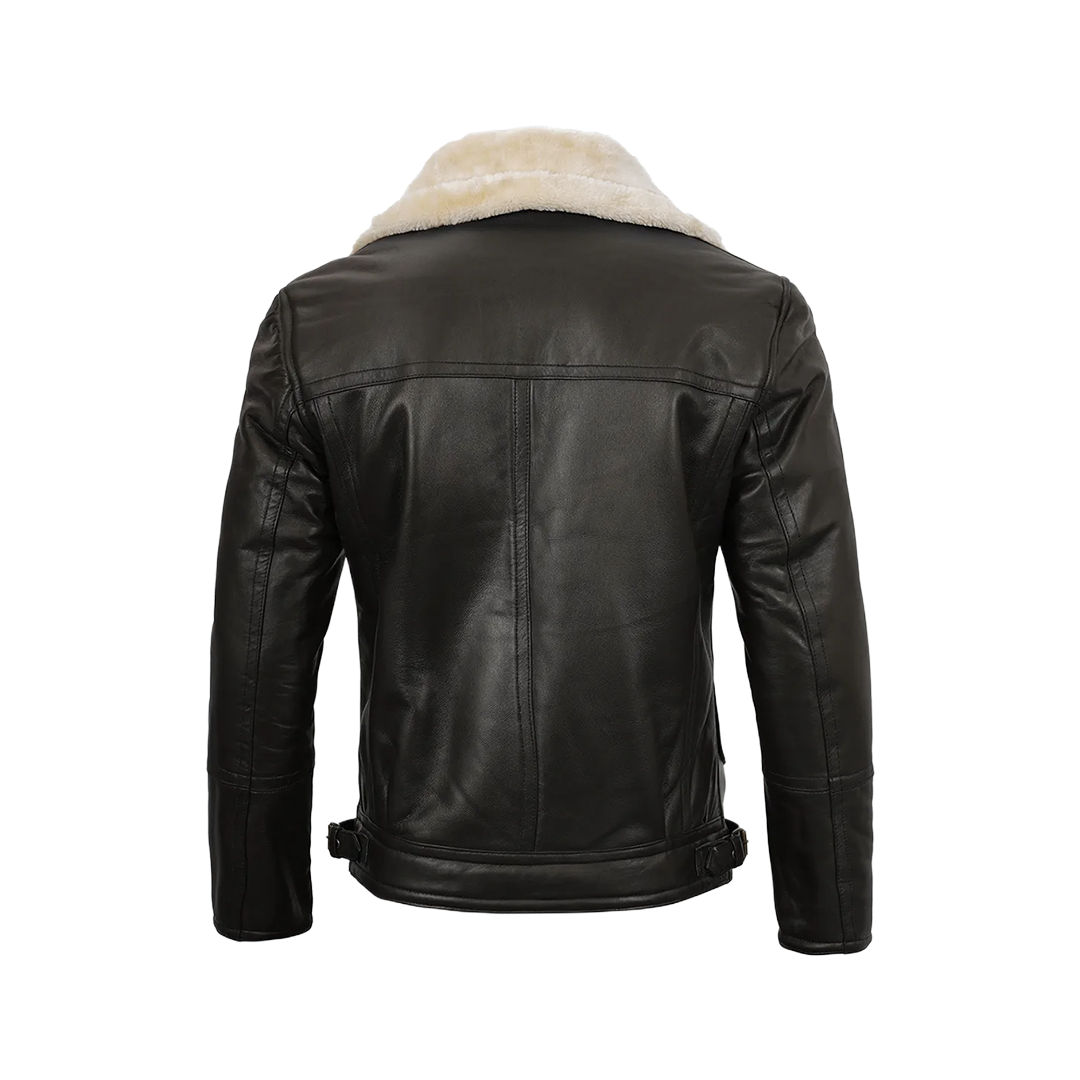 Dark Brown Asymmetrical Leather Shearling Jacket Men's