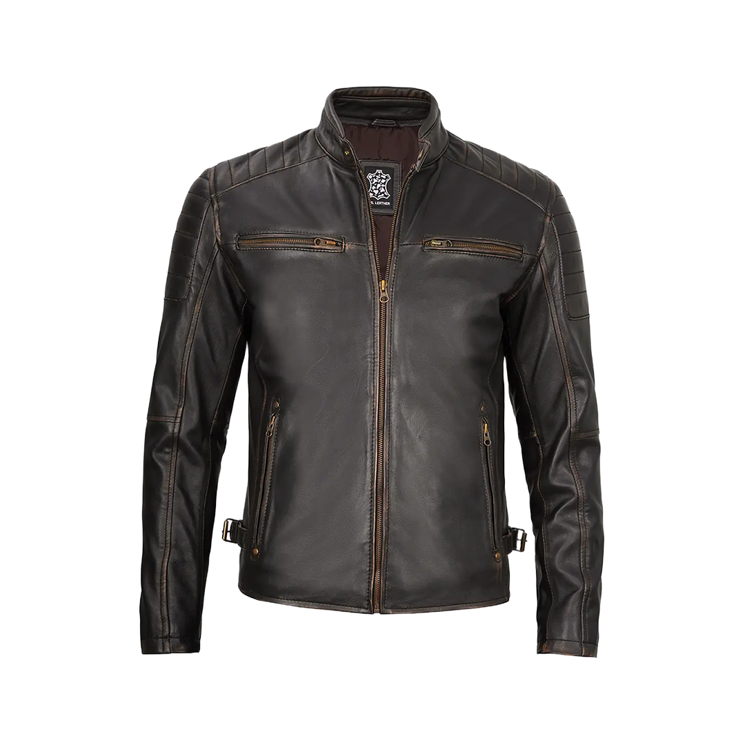 Dark Brown Cafe Racer Leather Jacket for Men