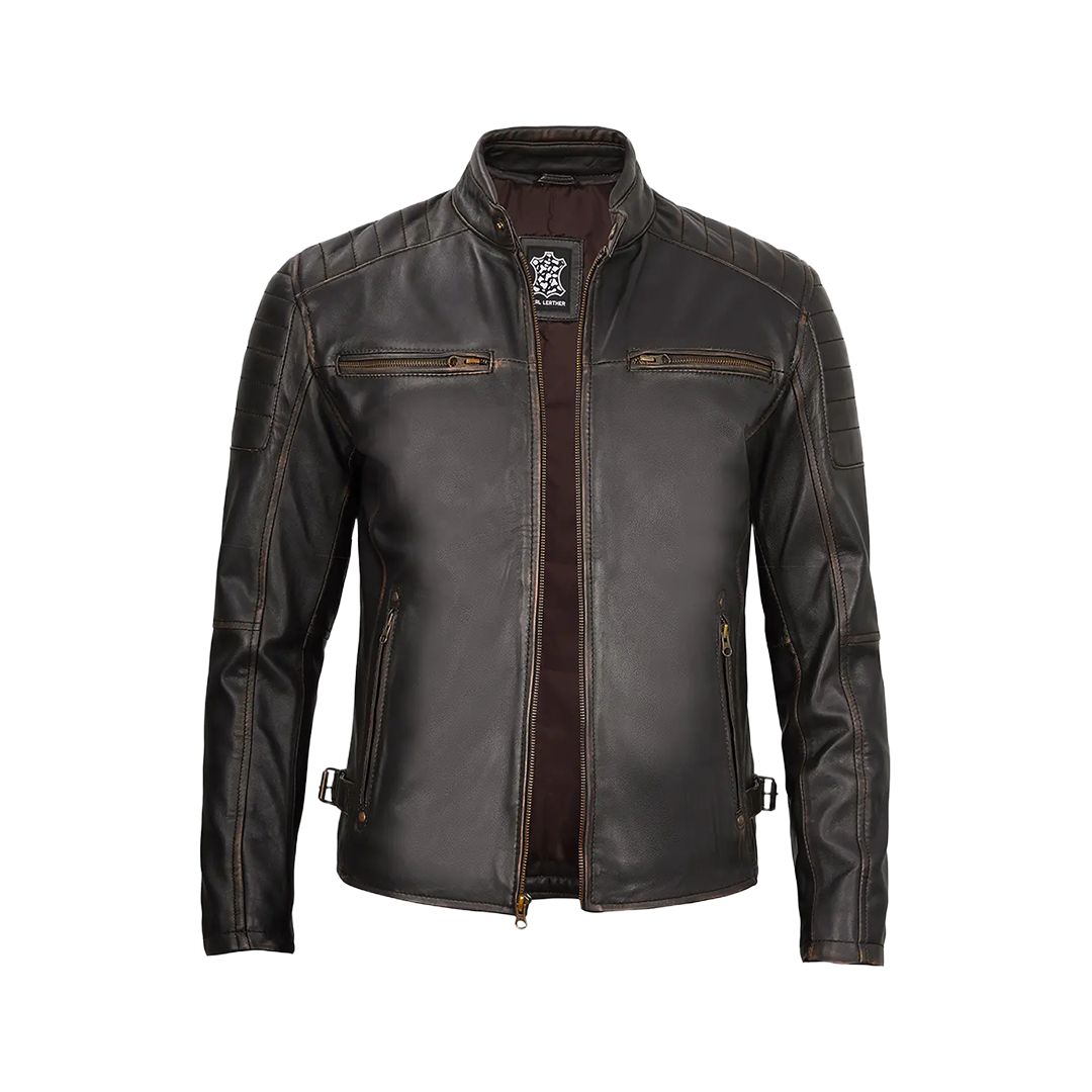 Dark Brown Cafe Racer Leather Jacket for Men