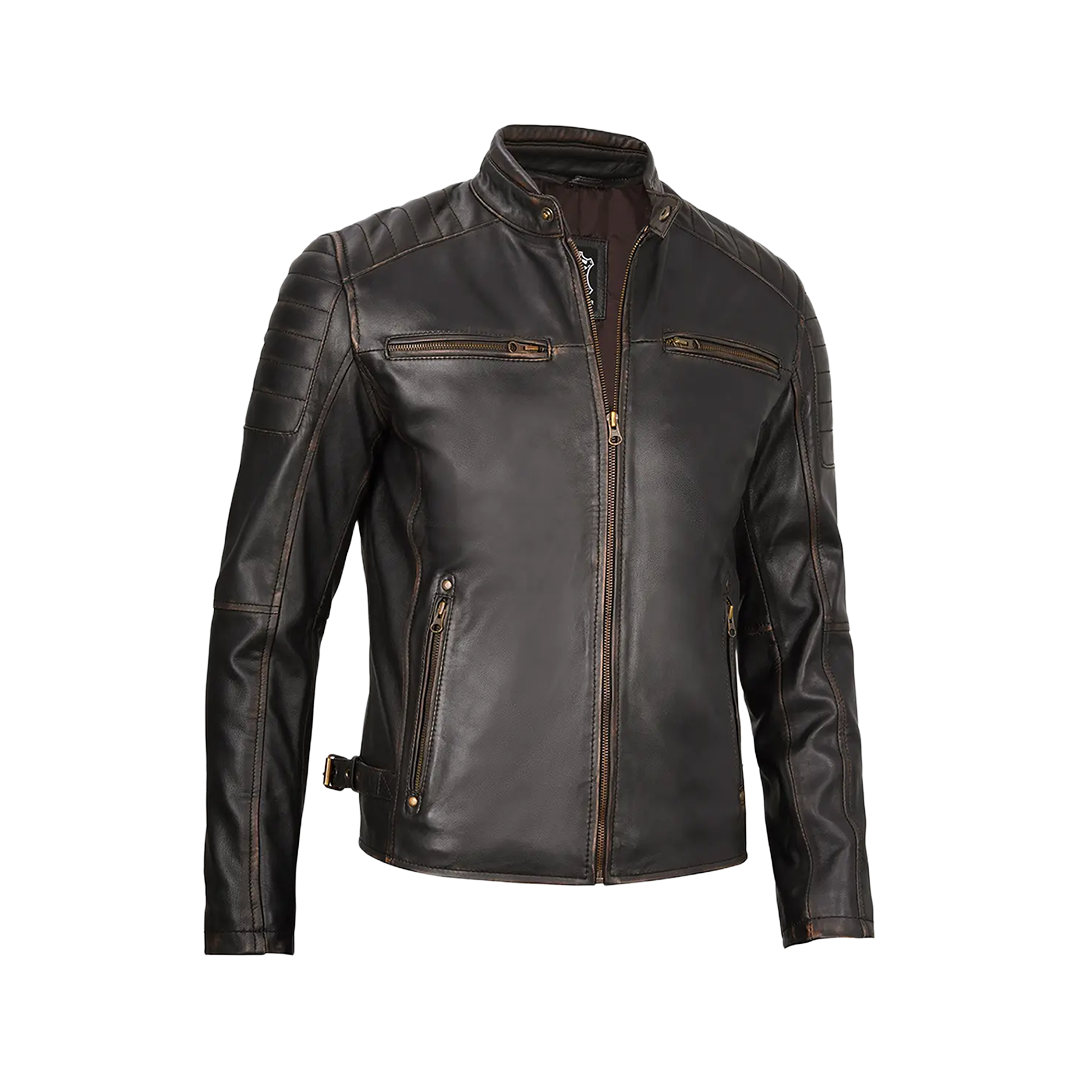 Dark Brown Cafe Racer Leather Jacket for Men
