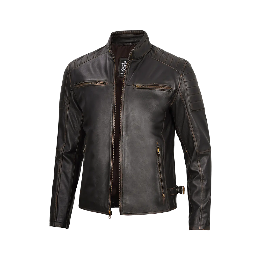 Dark Brown Cafe Racer Leather Jacket for Men