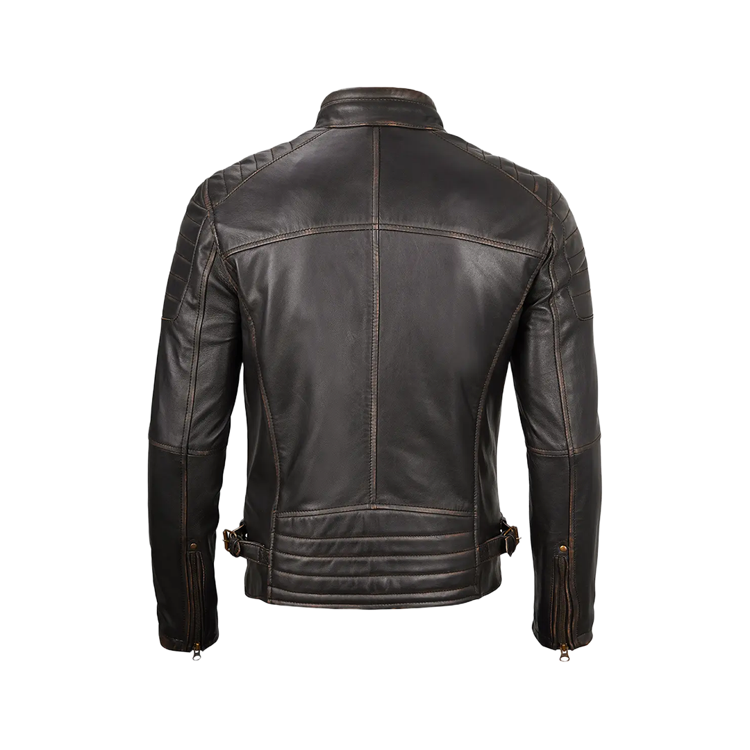 Dark Brown Cafe Racer Leather Jacket for Men