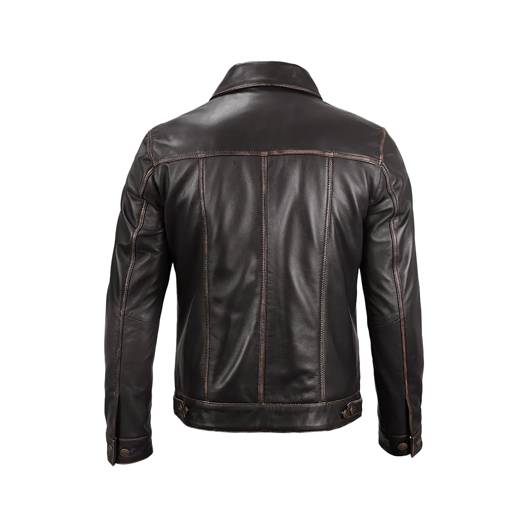 Men's Dark Brown Trucker Leather Jacket
