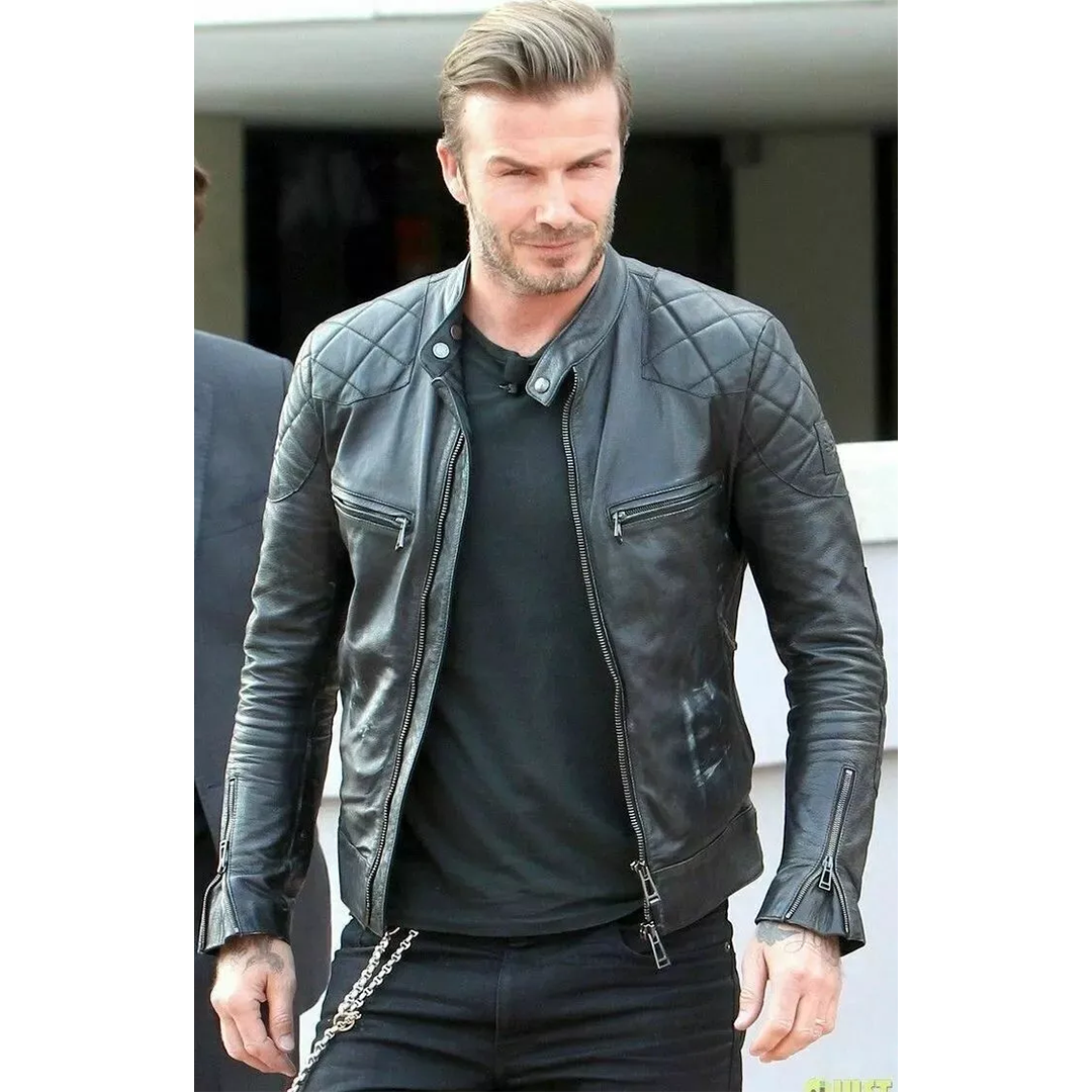 David Beckham Black Lambskin Leather Jacket for Men