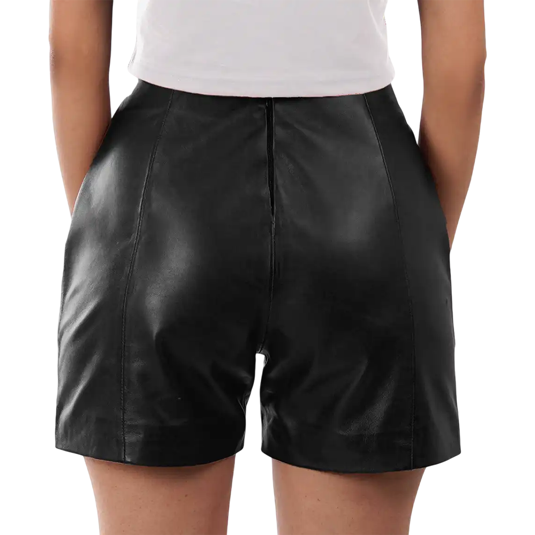 Debra Leather Women's Black Shorts - High Waisted Style