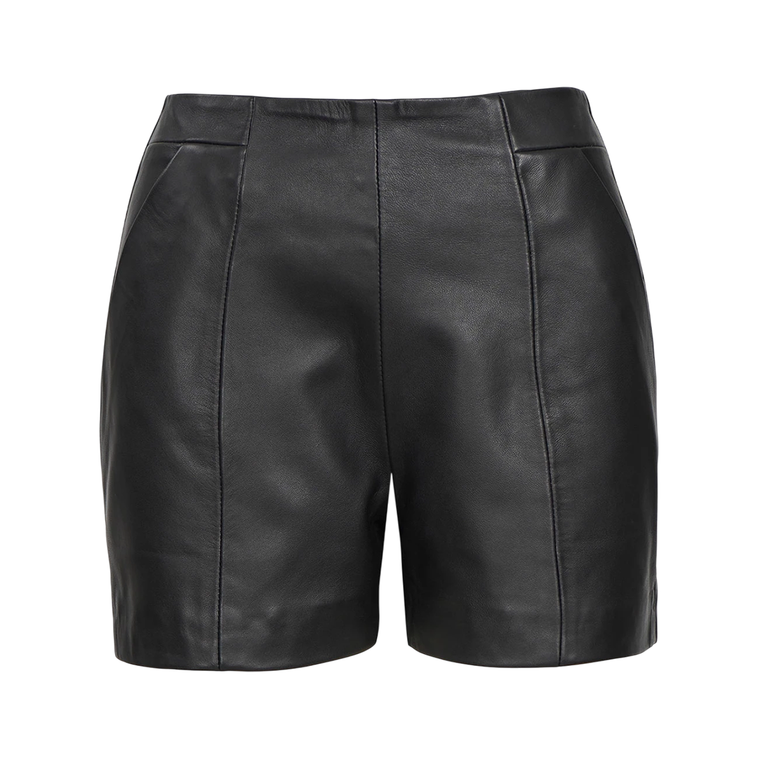 Debra Leather Women's Black Shorts - High Waisted Style