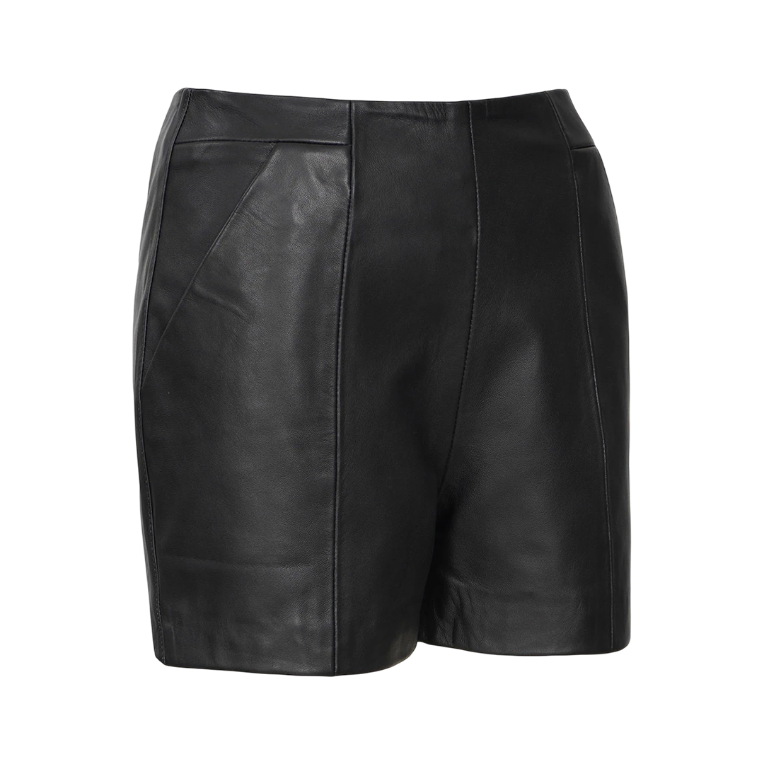 Debra Leather Women's Black Shorts - High Waisted Style