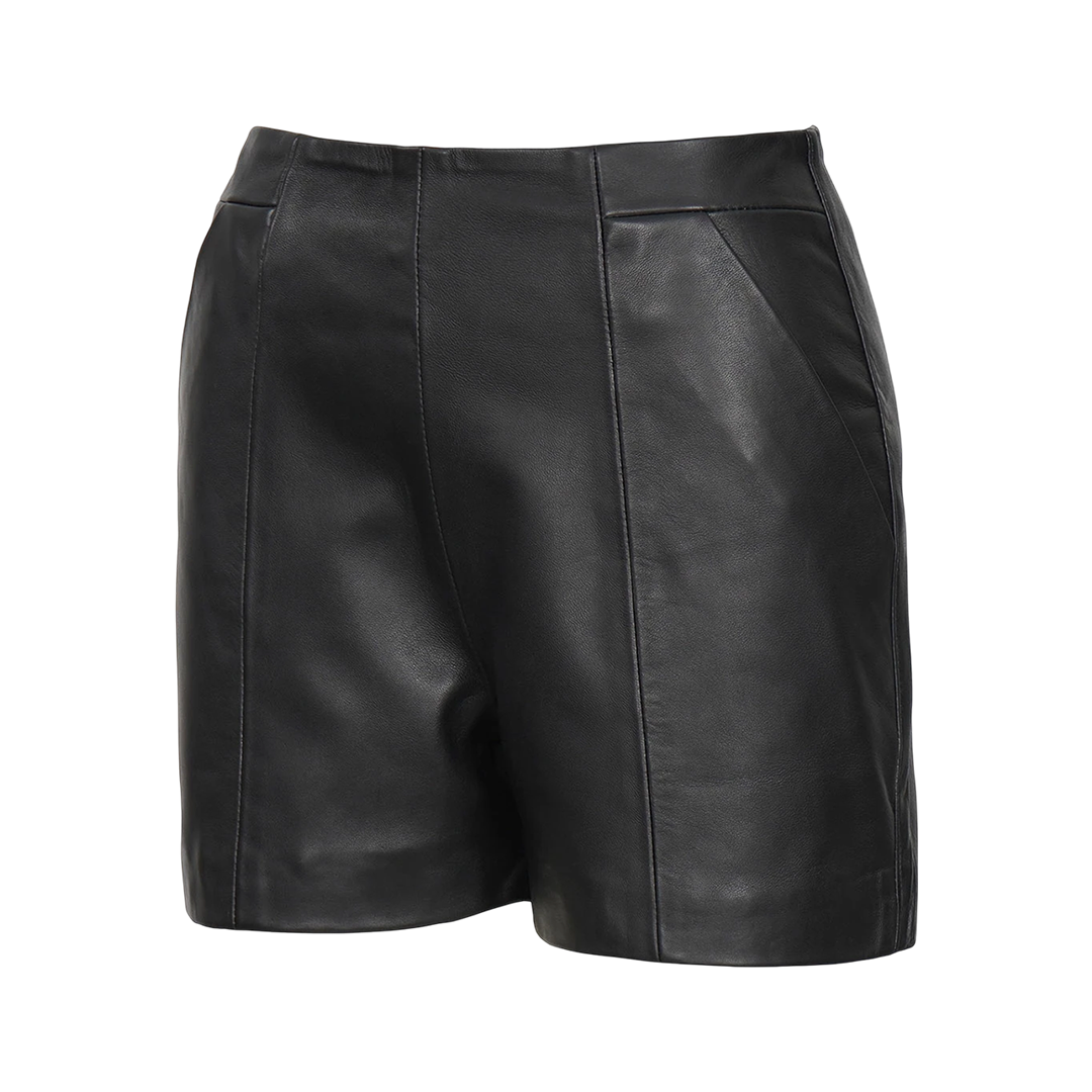 Debra Leather Women's Black Shorts - High Waisted Style
