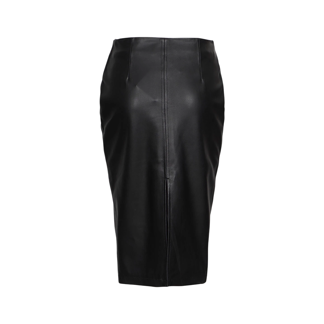 Deena Black Leather High Waist Midi Skirt - Pencil Skirt Style