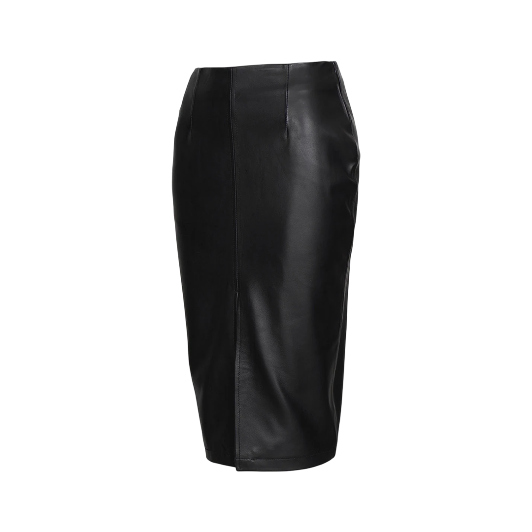 Deena Black Leather High Waist Midi Skirt - Pencil Skirt Style