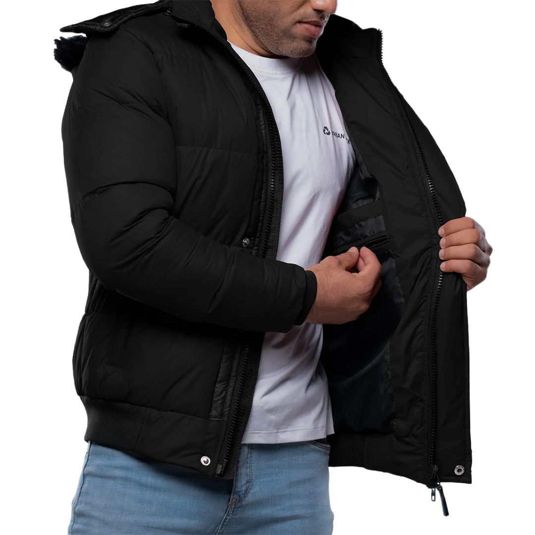 Desmond Black Puffer Jacket Hooded - Winter Insulated Jacket