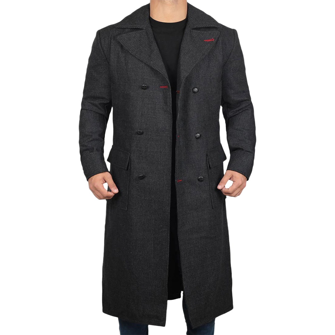 Detective Dark Grey Long Trench Wool Coat Mens
