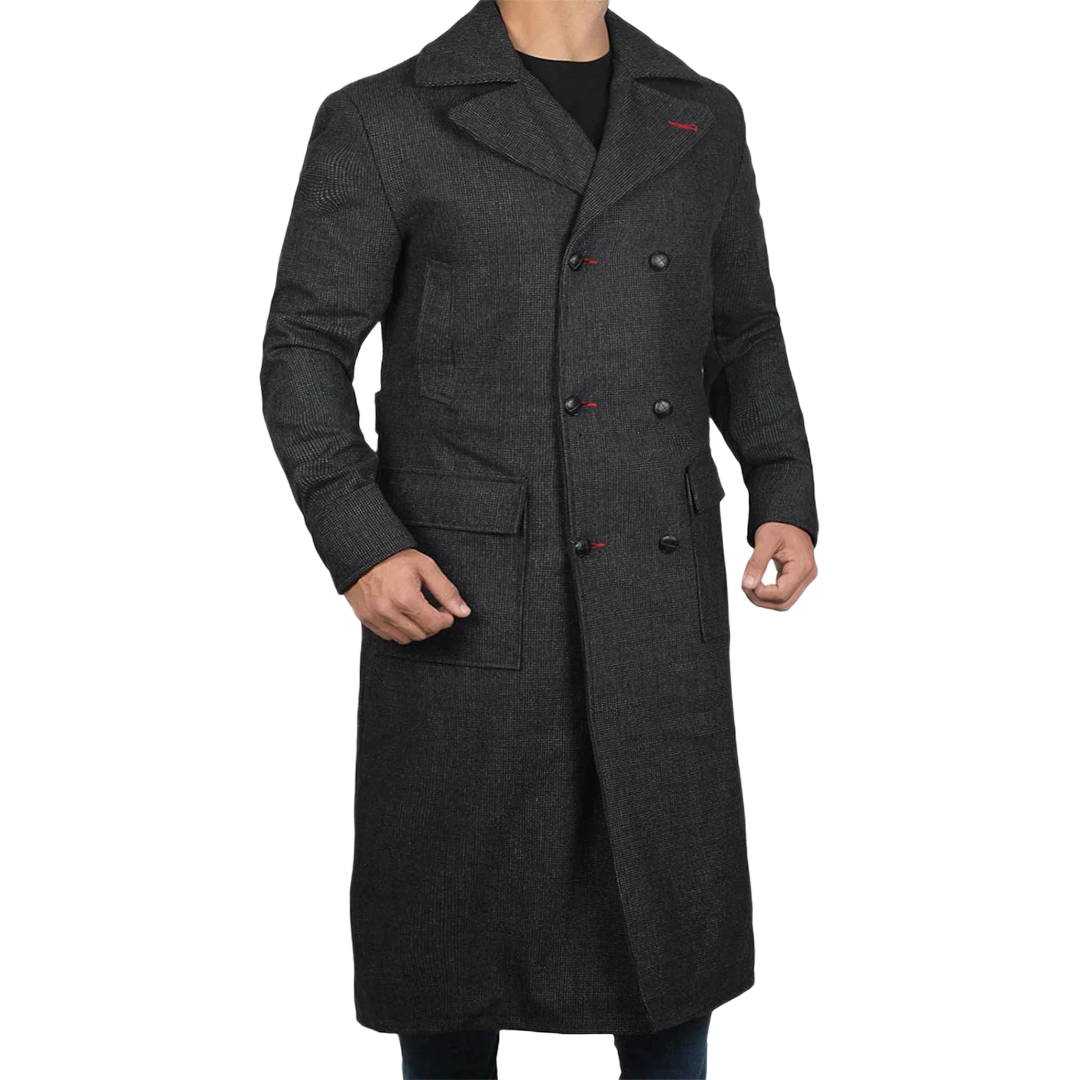Detective Dark Grey Long Trench Wool Coat Mens